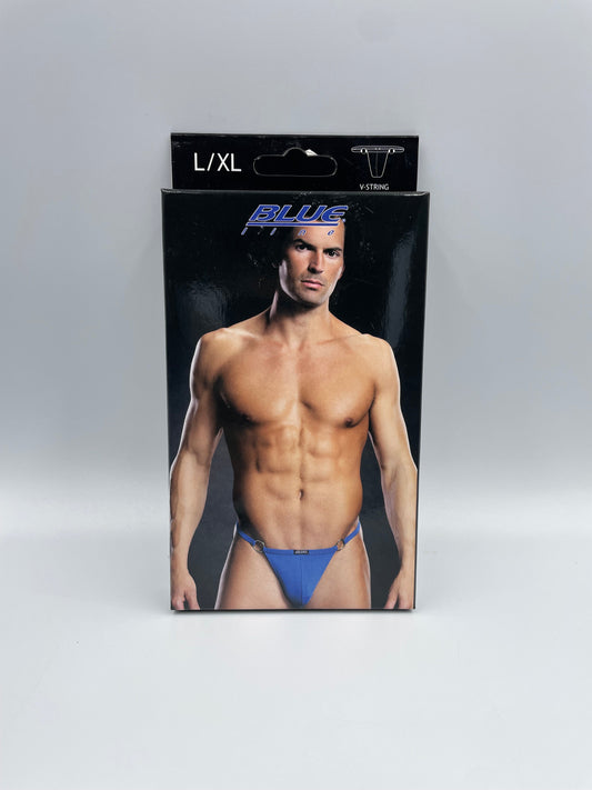 Blue Line Mens V-String w/metal straps L/XL Blue