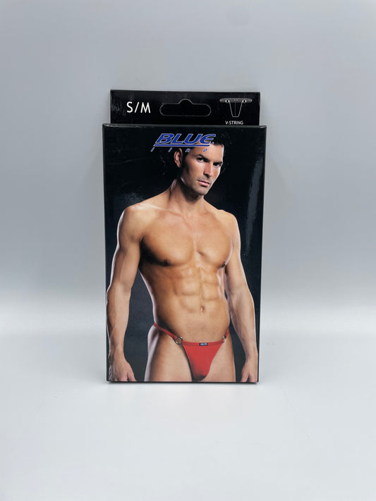 Blue Line Mens V-String w/metal straps S/M Red